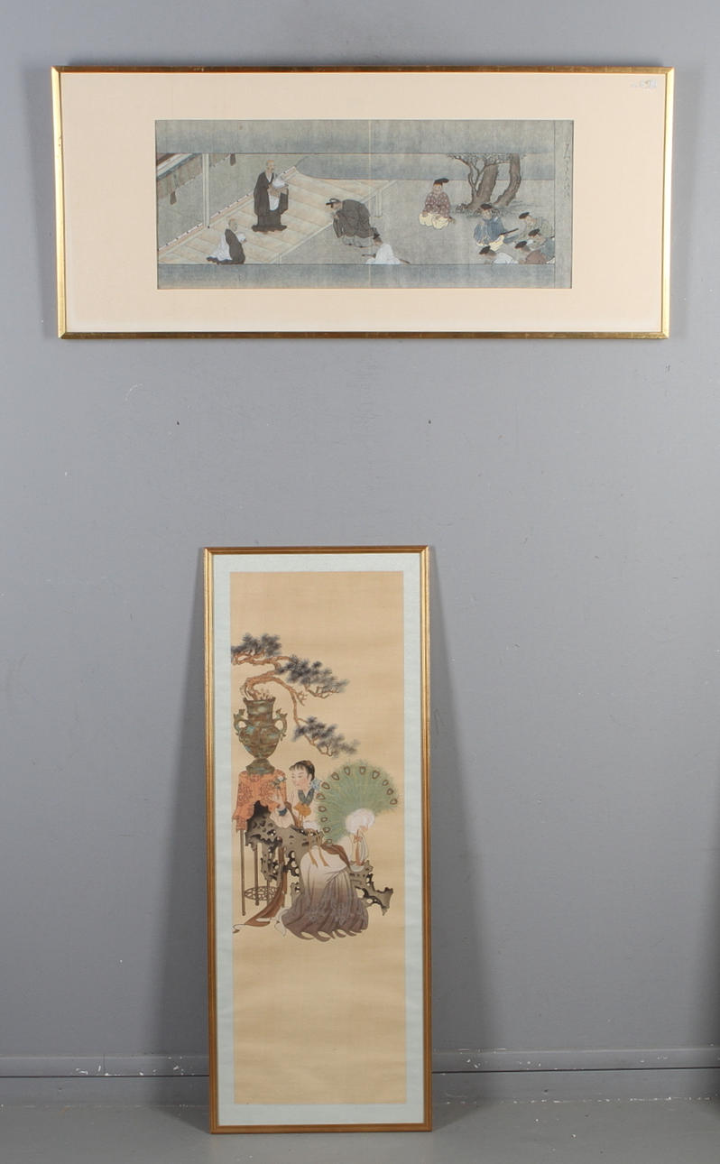 TAVLOR, 2 st, motiv av figurscener, orientaliska.