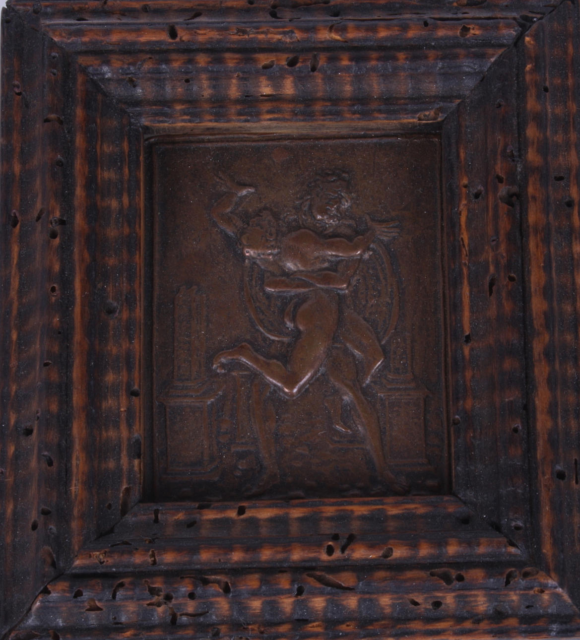 GALEAZZO MONDELLA. kopparrelief, träram, Hercules och Antaeus.