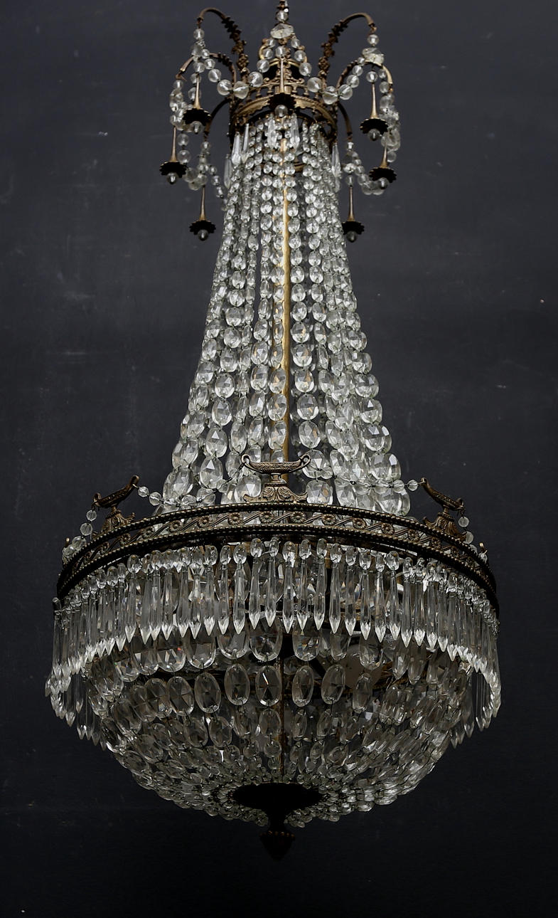 DECKENKRONE, Empirestil, um 1900, Höhe ca. 88cm.