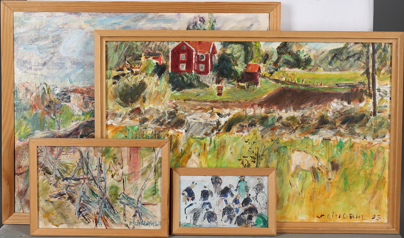 STEN LINDAHL. Olja på duk, 4 st, signerade.