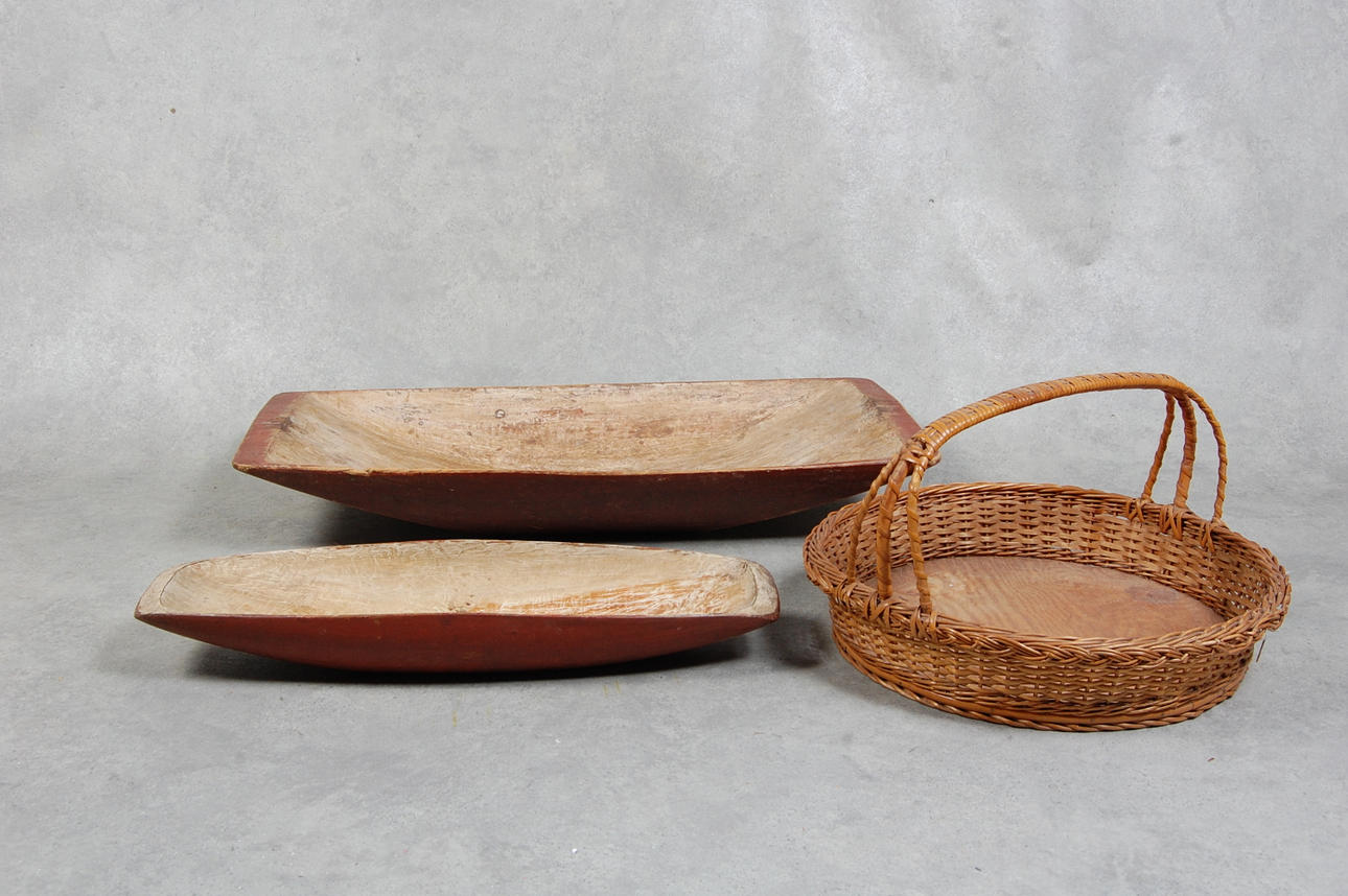 MJÖLTRÅG, KORG, 2 st, originalmålade, ägarinitialer, 17-1800-tal.