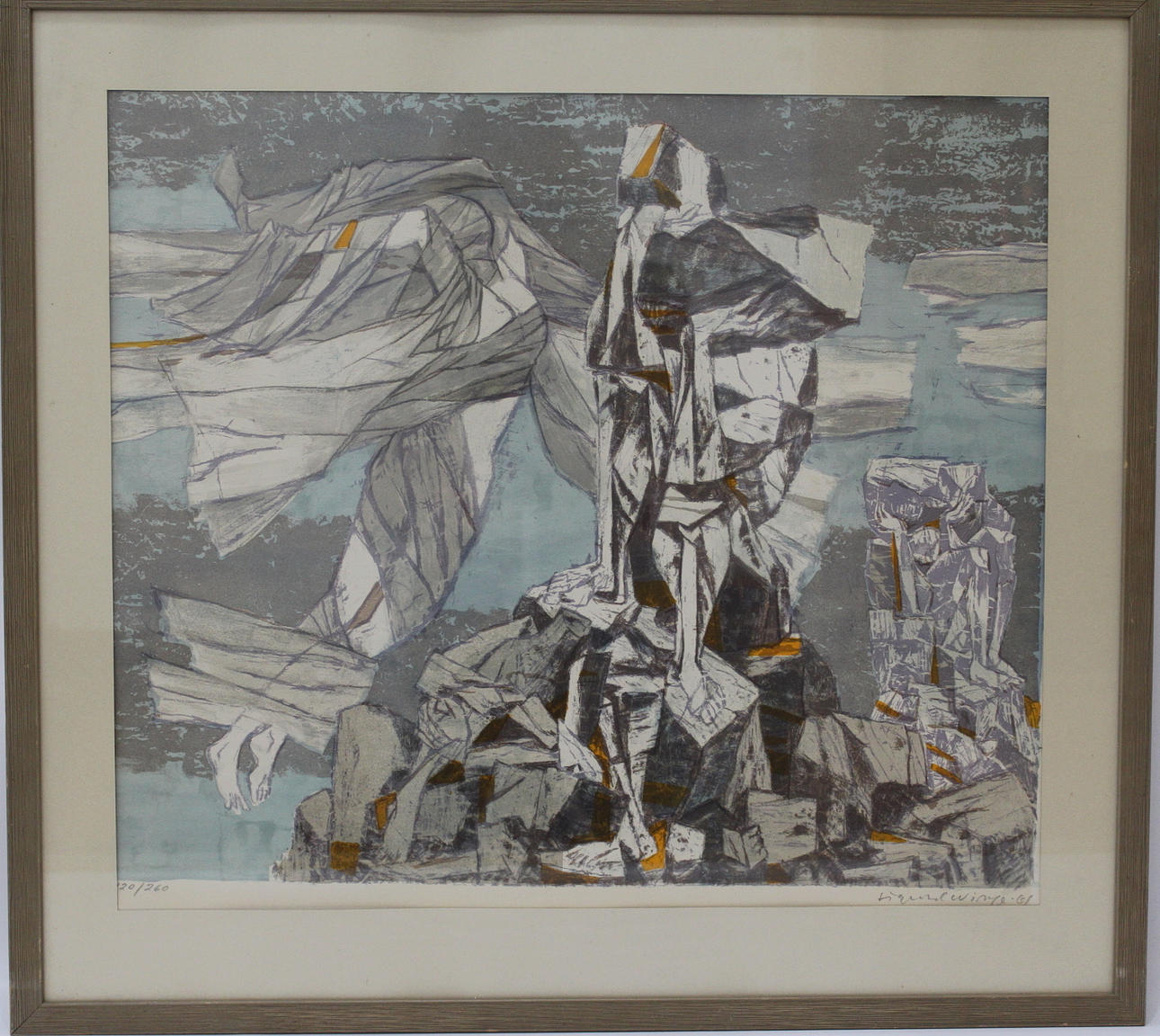 SIGURD WINGE. Surrealistiskt motiv. Färglitografi. Signerad och daterad Sigurd Winge -61. 120/260.