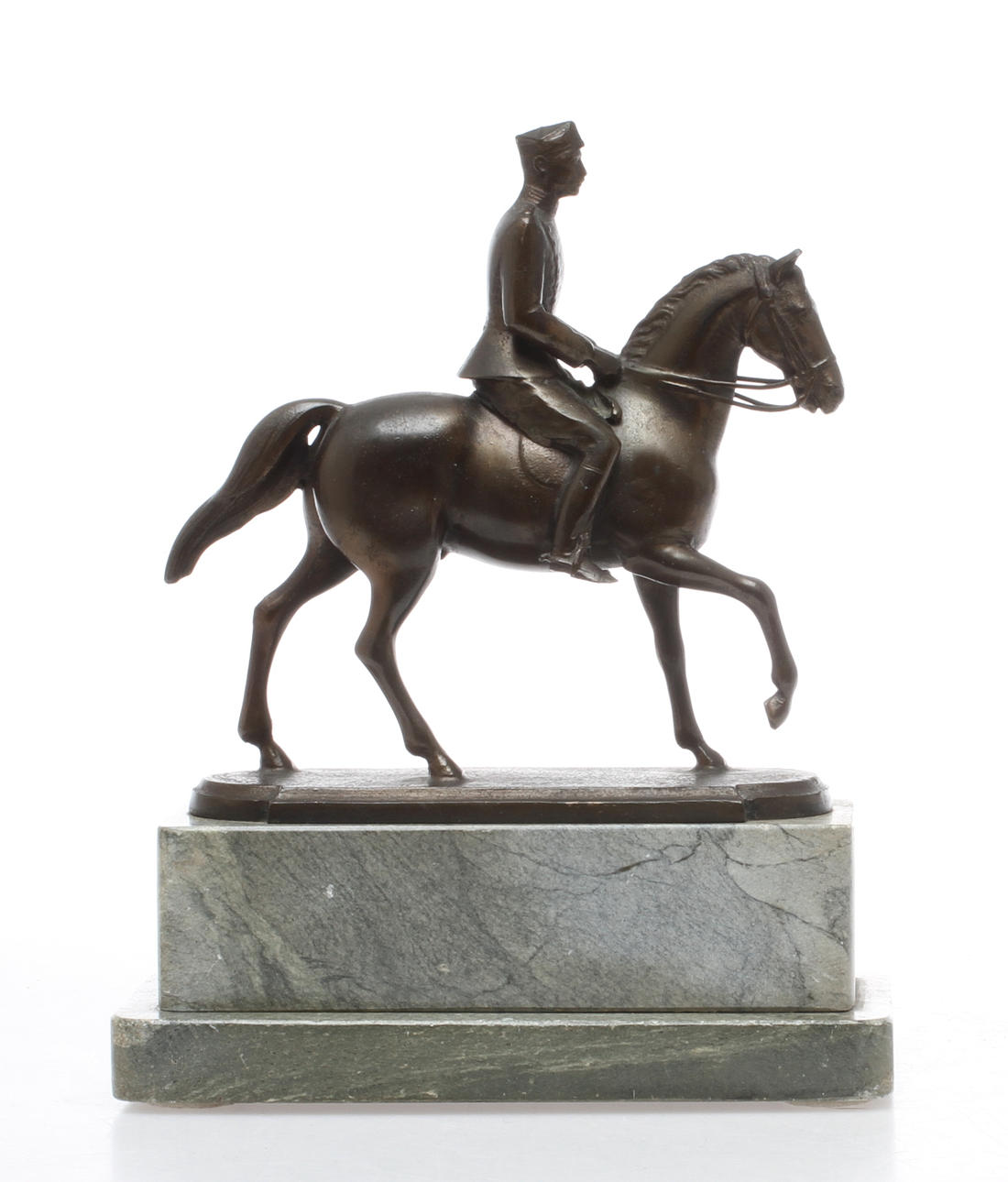 SKULPTUR, Kung Christian X på häst, brons, märkt Galster, 1900-tal.