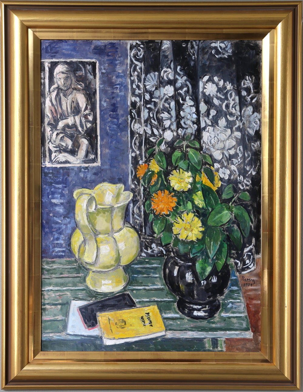 ARTHUR PERCY. OLJA på pannå "Tagetes med gul kanna" signerad och daterad.