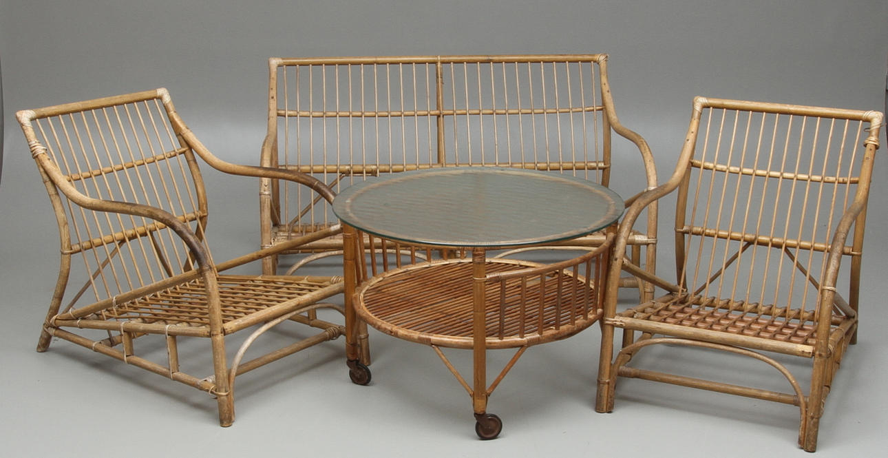 TRÄDGÅRDSMÖBEL, 5 delar, rotting, 1900-tal.