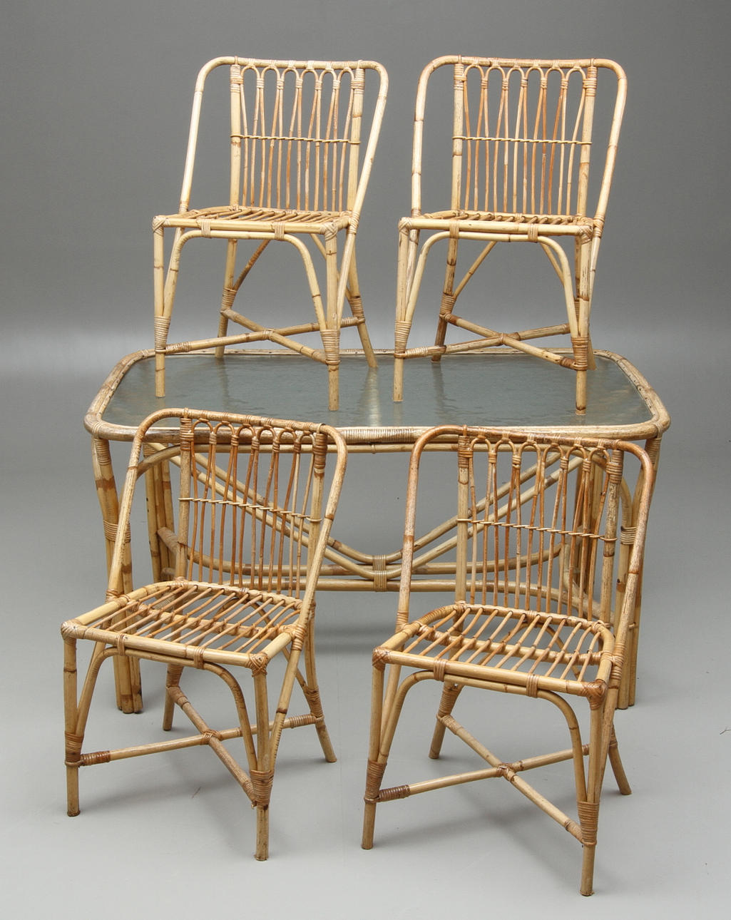 TRÄDGÅRDSMÖBEL, 5 delar, rotting, 1900-tal.