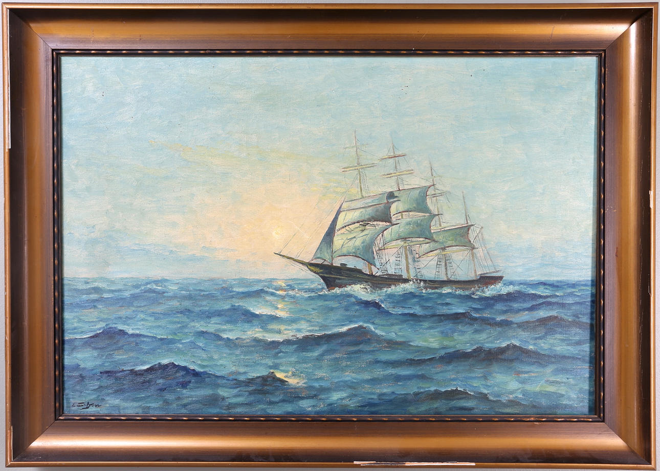 LAGE CARLSSON. Fullriggare, olja på duk, signerad.