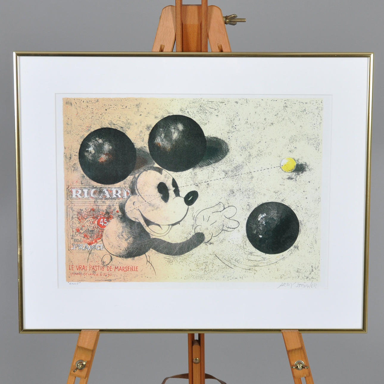 ARDY STRÜWER. Composition with Mickey Mouse, color lithograph, signed and marked "boule".