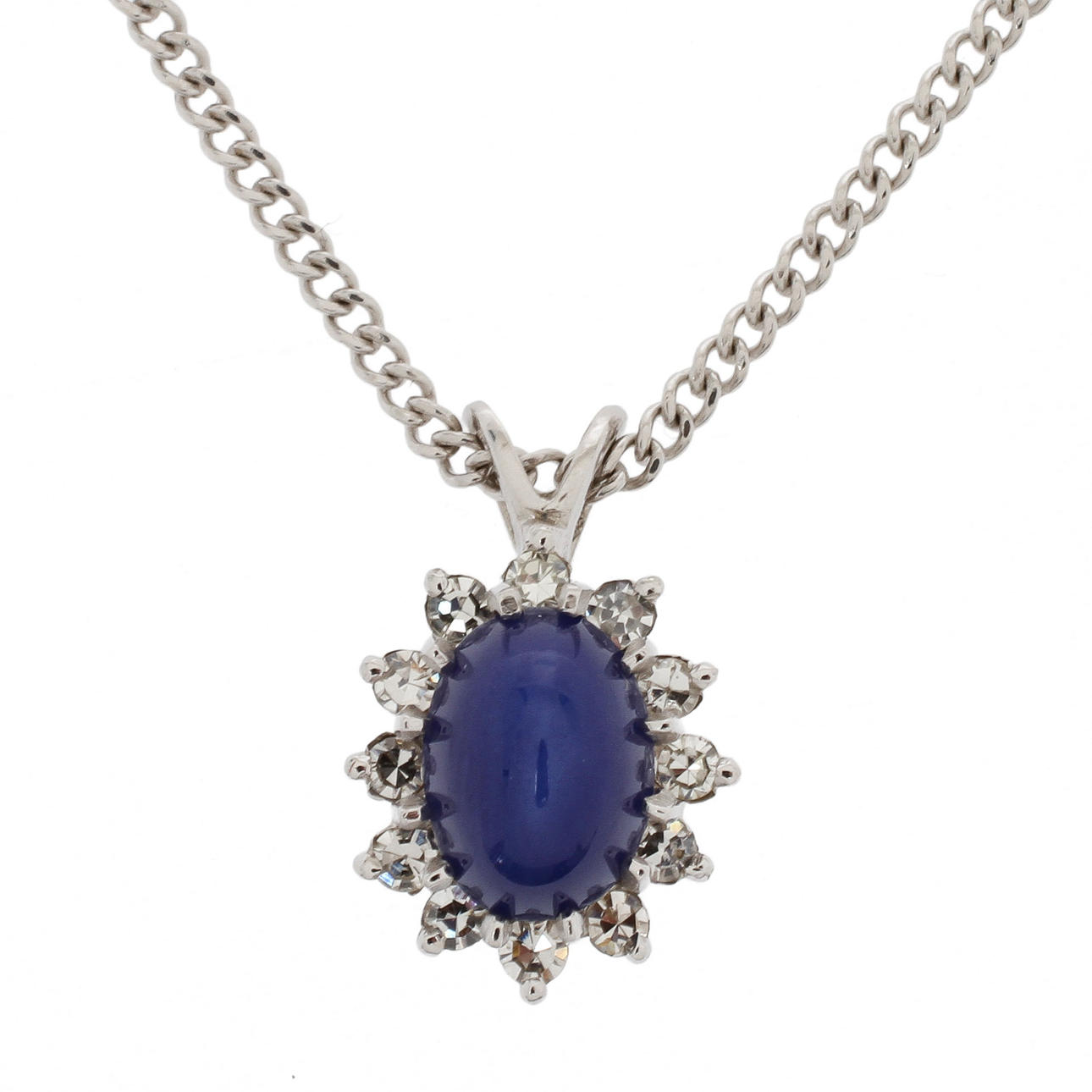 HÄNGE, 14k vitguld med cubic zirkon och syntetisk stjärnsafir samt kedja 10k.