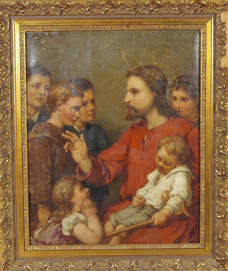 C. OESTERLEY. Jesus med lärjungar, äldre oljemålning på duk, signerad C. Oesterley.