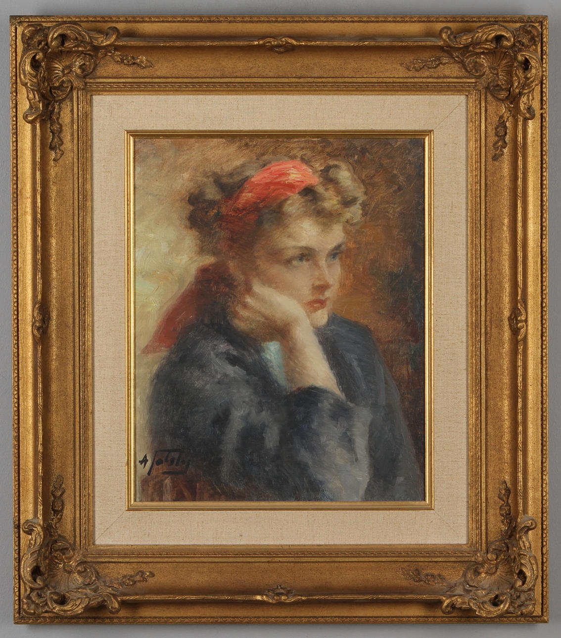 ALEXANDER TOLSTOY. Porträtt, olja på duk, signerad.