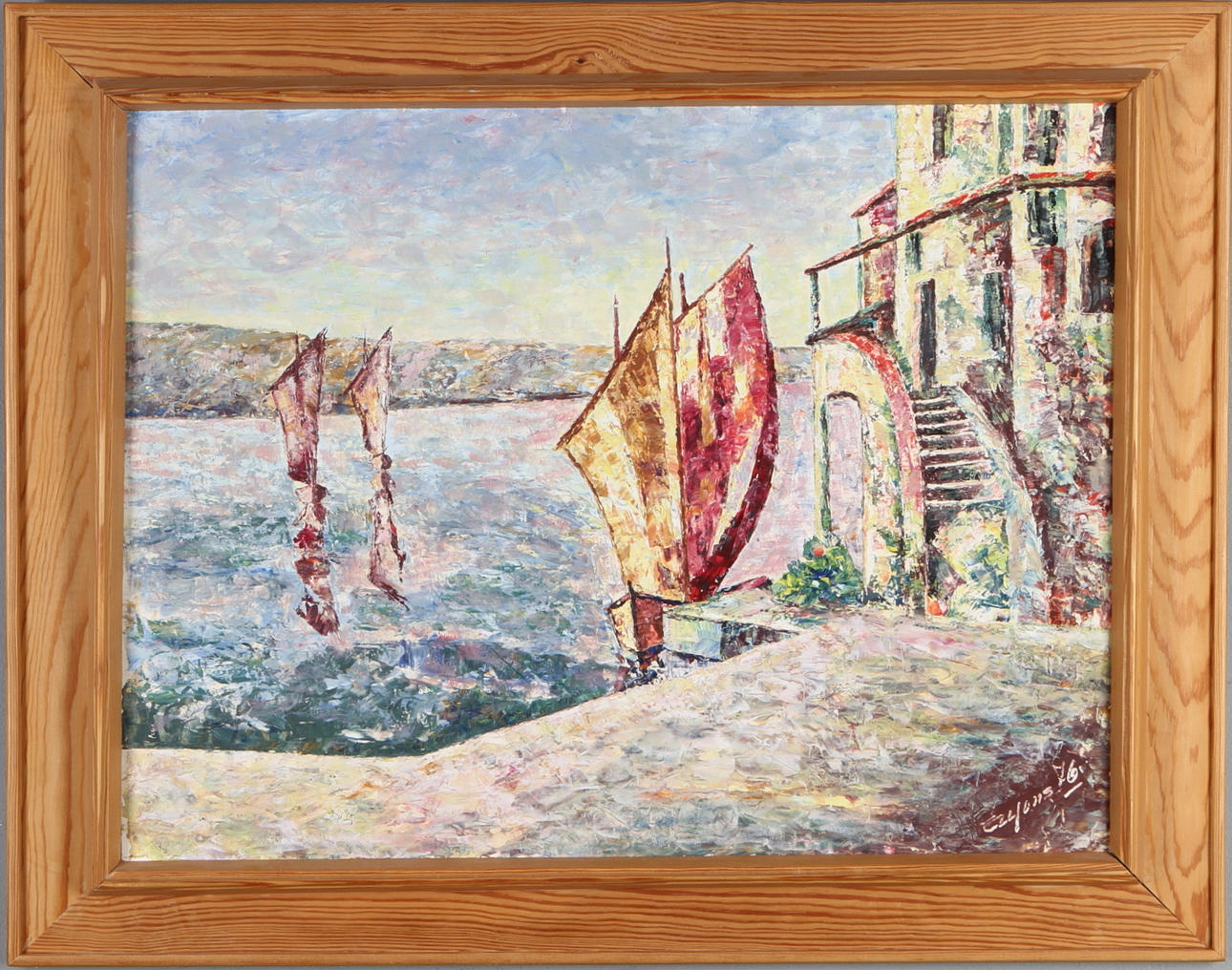 JAN SIGFRID ALFONS CARLSSON. Hamn med segelbåtar, olja på papp, signerad och daterad -76.