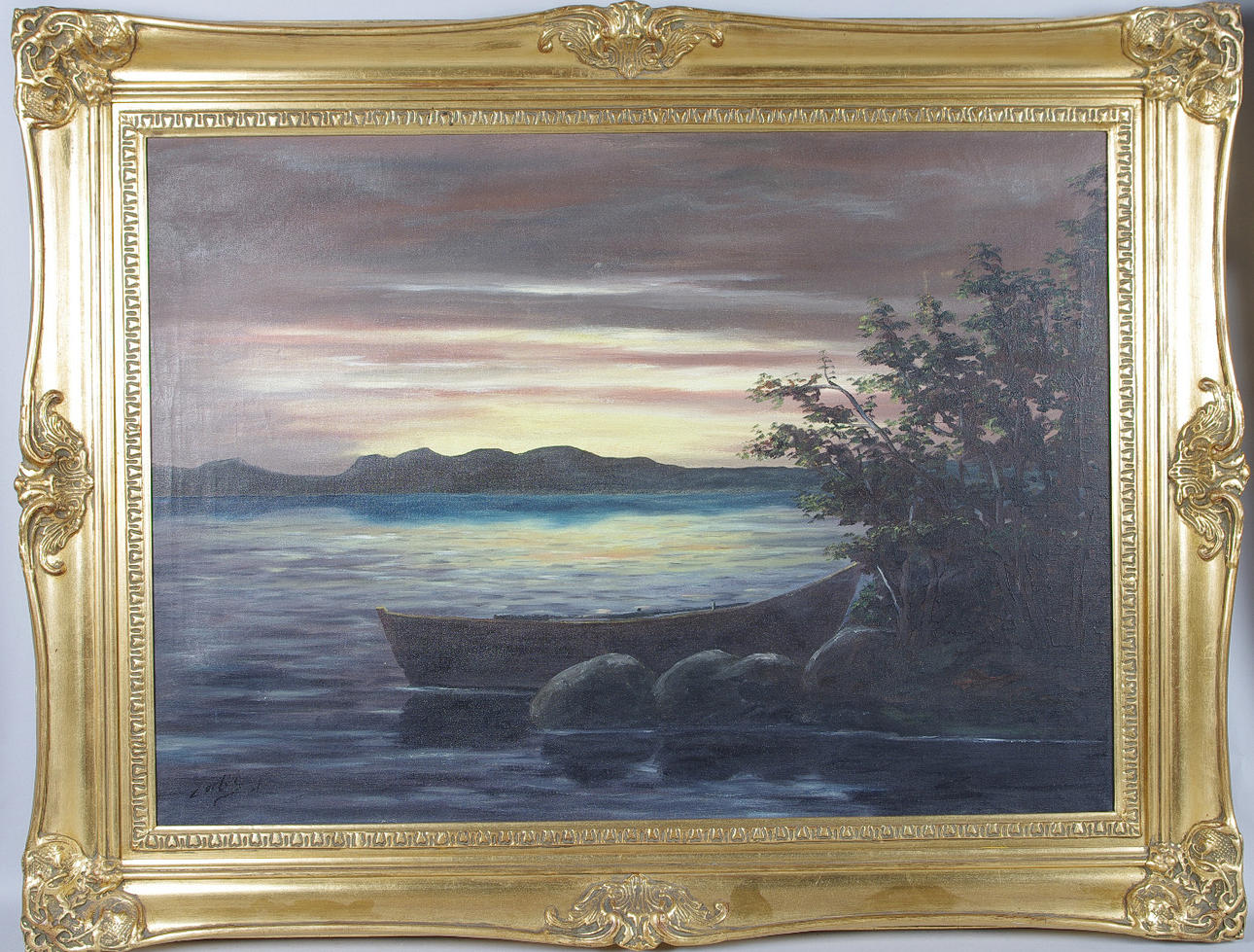 OKÄND KONSTNÄR. Sjölandskap, olja på duk, otydligt signerad.