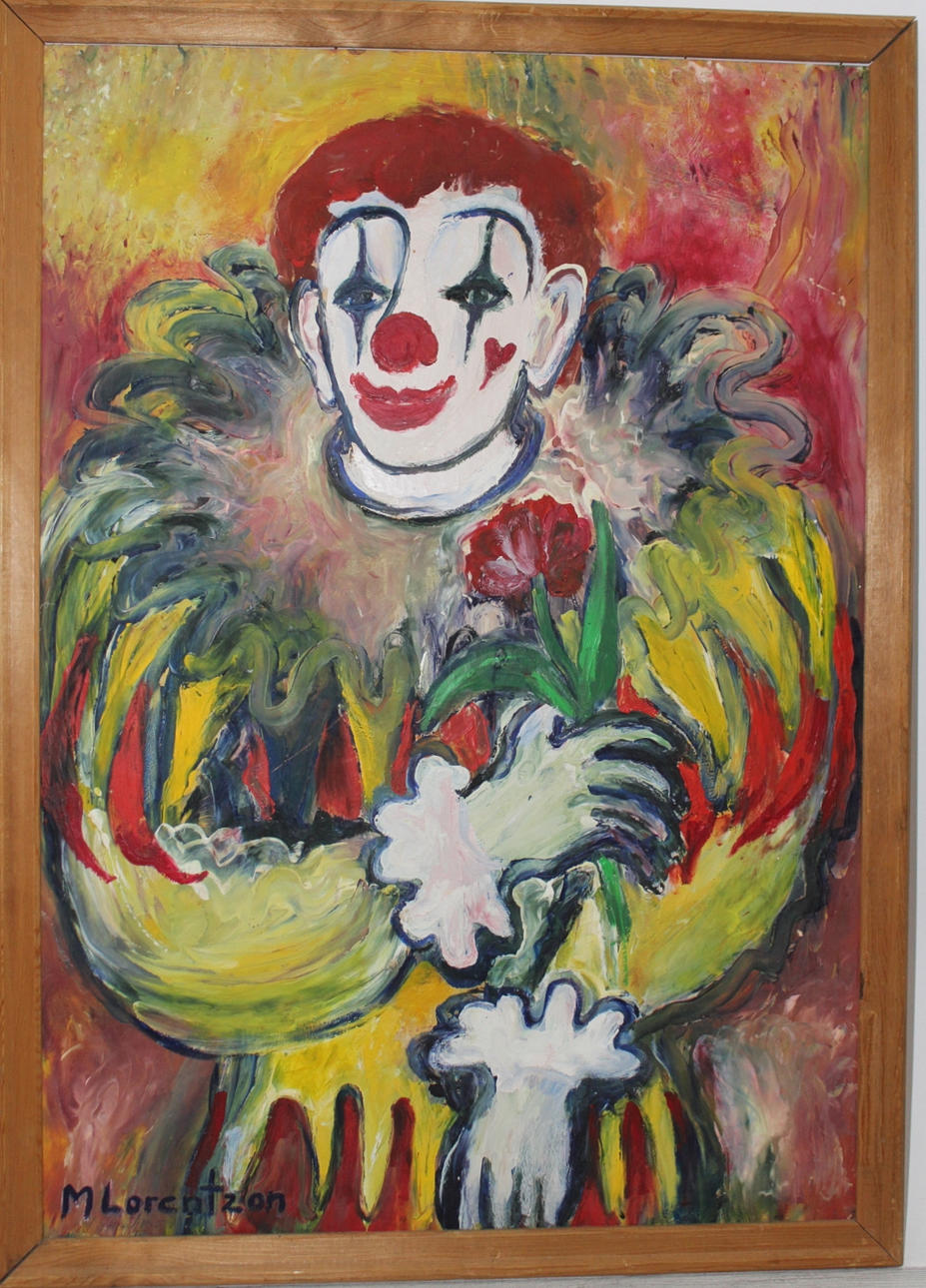 MONICA LORENTZON. Clown, olja på pannå.