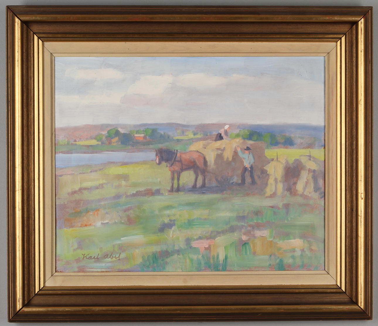 KARL ABEL. Höbärgning, olja på duk, signerad.