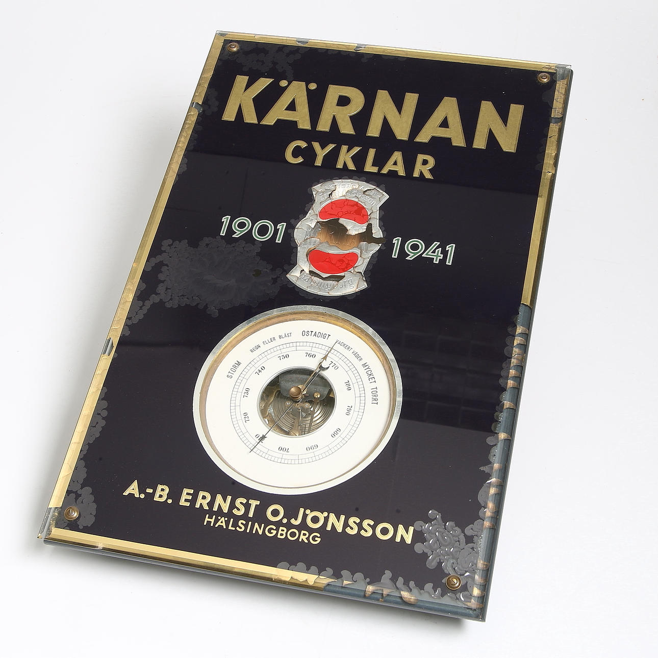 REKLAMSKYLT med BAROMETER, Kärnan Cyklar, 1901-1941.