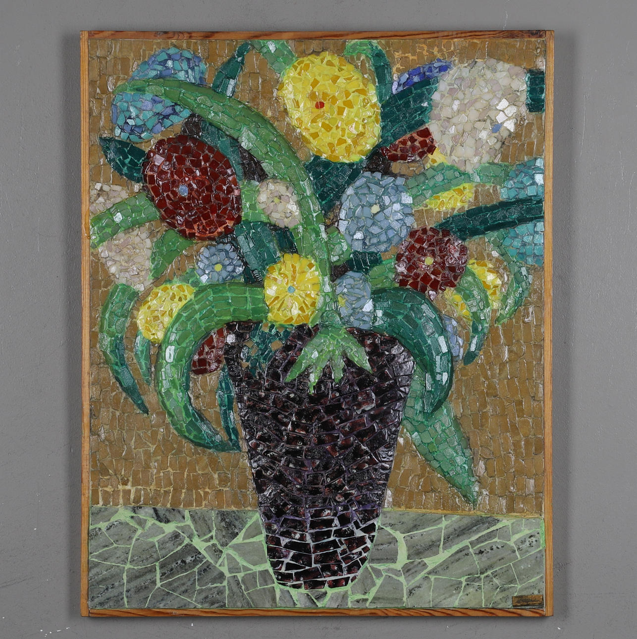 ÅKE ROLFSTADIUS. wall relief, mosaic, marked with plaque.