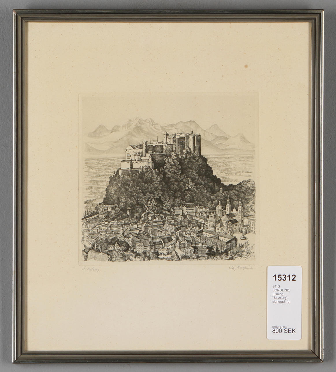 STIG BORGLIND. Etsning, "Salzburg", signerad.