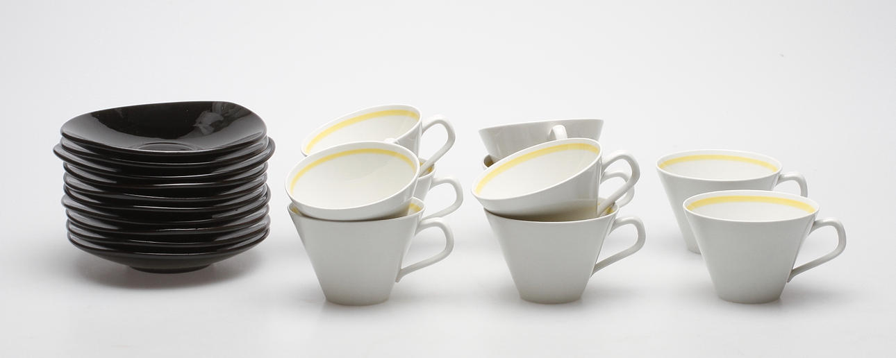 KAFFEKOPPAR MED FAT, 10 st, flintgods, "Siam", Rörstrand.