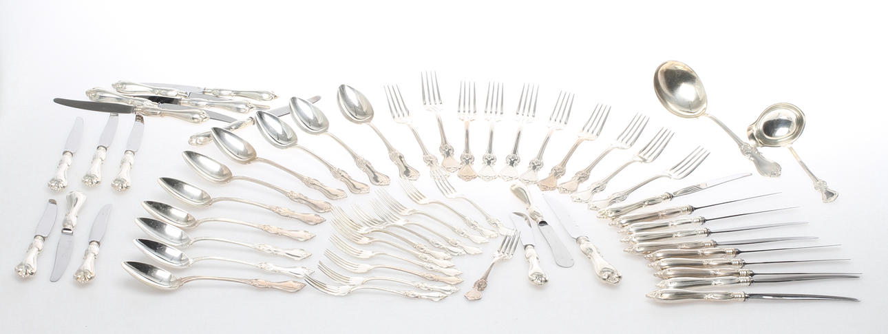 BESTICKSERVIS, 59 delar, nysilver, "Olga", GAB/Hallberg.