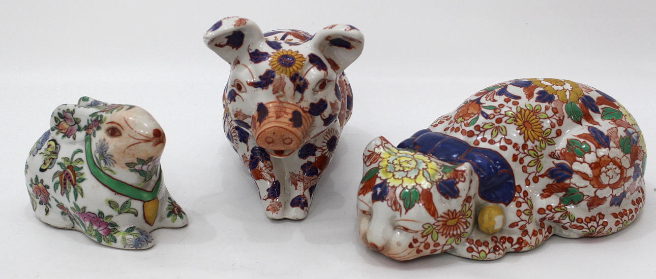 PORSLINSDJUR 3 stycken, asiatiska katt, gris, kanin.