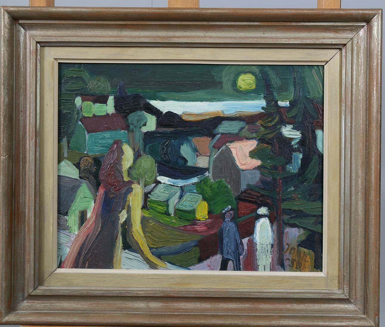 GUNNAR JONN. Oil on Board, City in the moonlight, signed Jonn, dated.