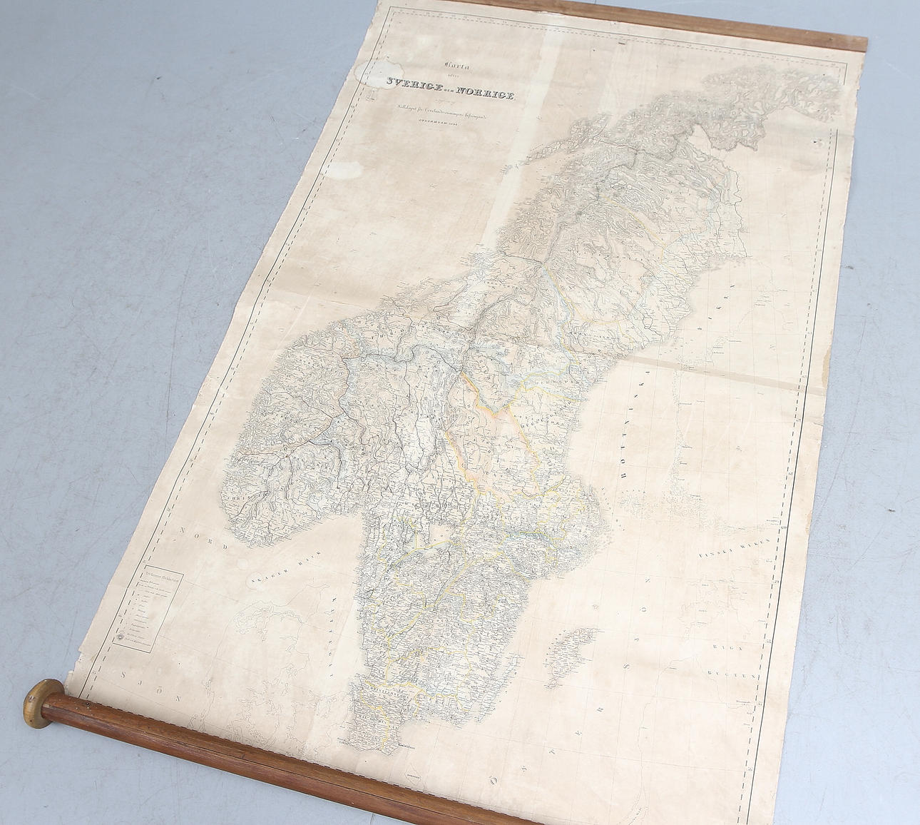 SKOLKARTA, " Karta öfver Sverige och Norrige - Utgifven av sällskapet för vexelundervisningen befrämjande", 1844.