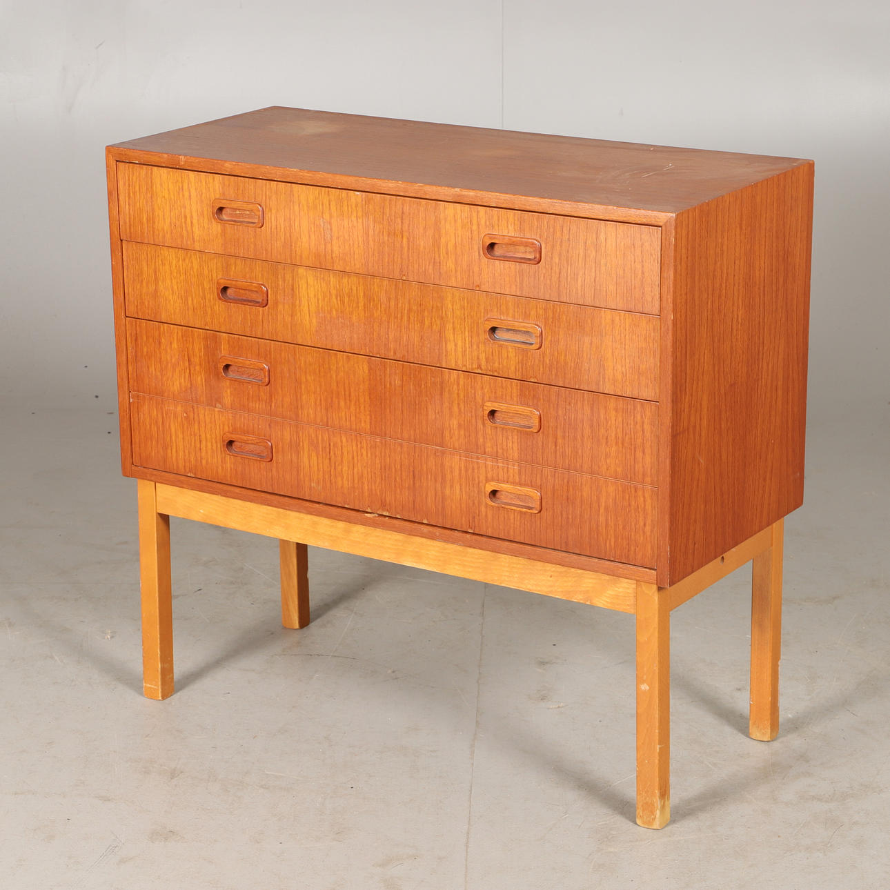 Kommode, 3 Schubladen, Teak/Buche, Mitte 20. Jahrhundert.