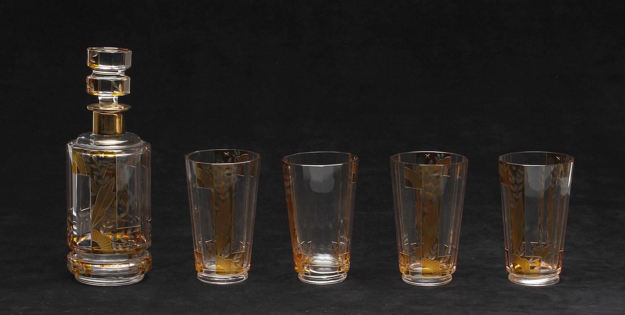 SERVIS, 5 delar, silver och glas, Johansfors Glasbruk.