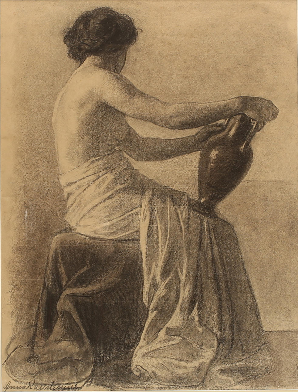 ANNA KALLSTENIUS. Teckning, krita, signerad.