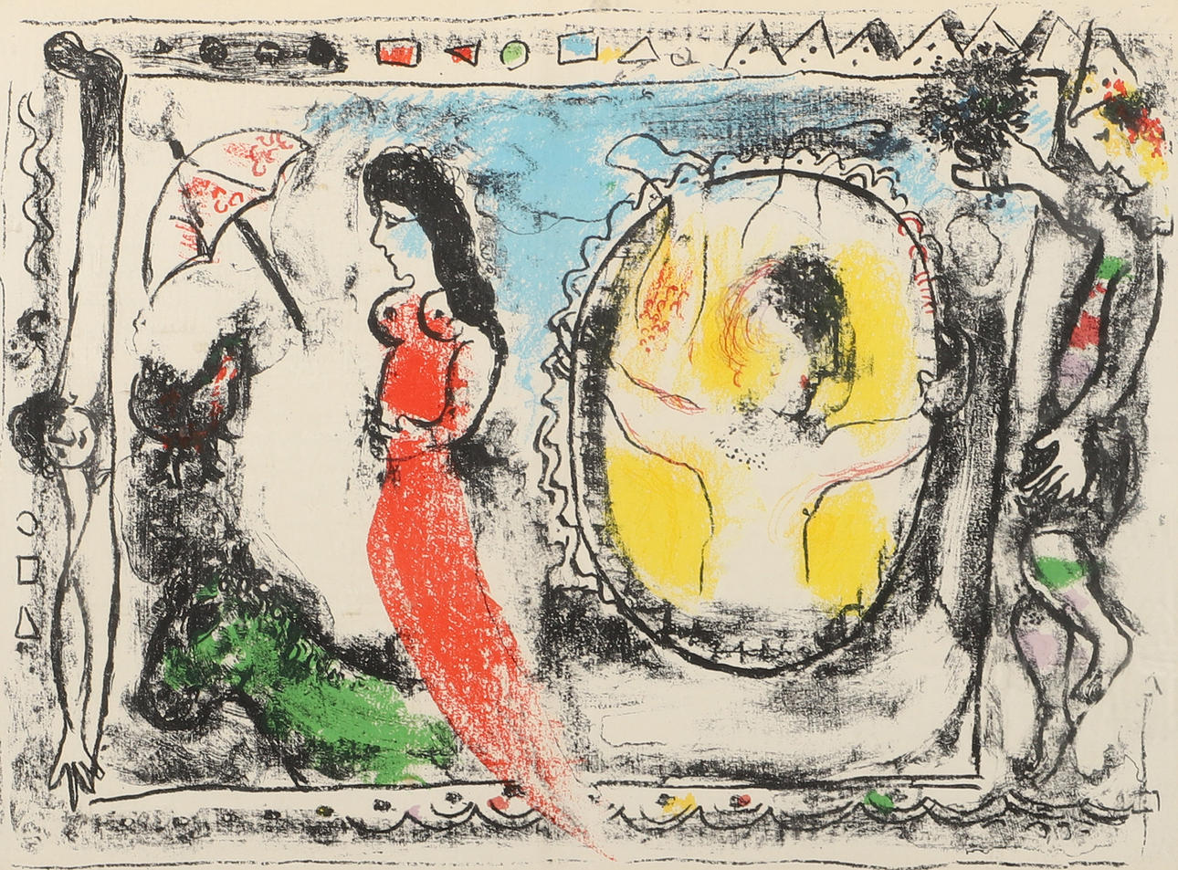 MARC CHAGALL. EFTER. Komposition med kvinna, litografi.