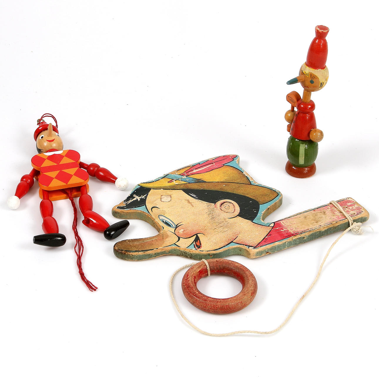 TRÄFIGURER, 3 st, Pinocchio, 1900-tal.