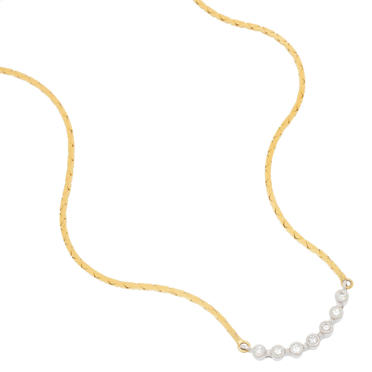 COLLIER, 18k vit/rödguld, 7 diamanter, 6,8g.