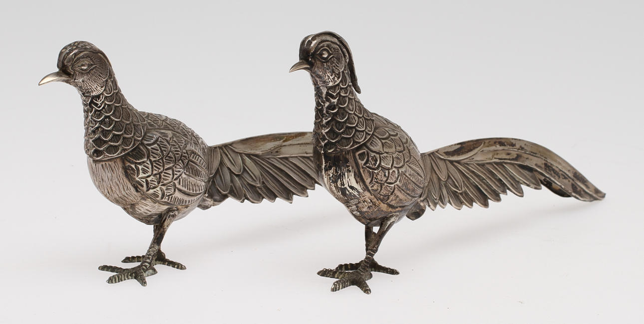 BORDSDEKORATIONER, silver, påfågelpar, total vikt ca 170 g.