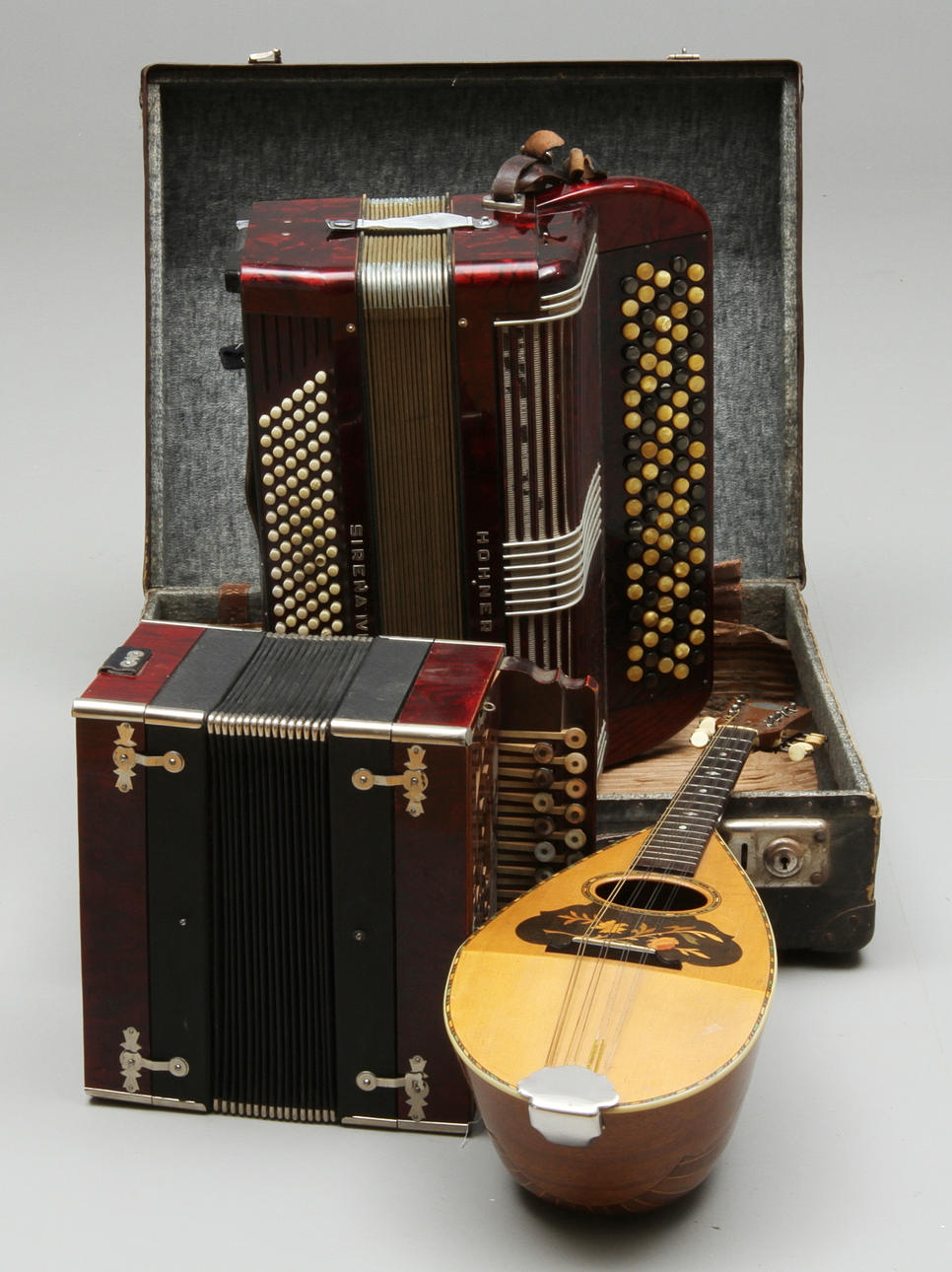 MANDOLIN och DRAGSPEL, 2 st, Hohner och Cyclop, 1900-tal.