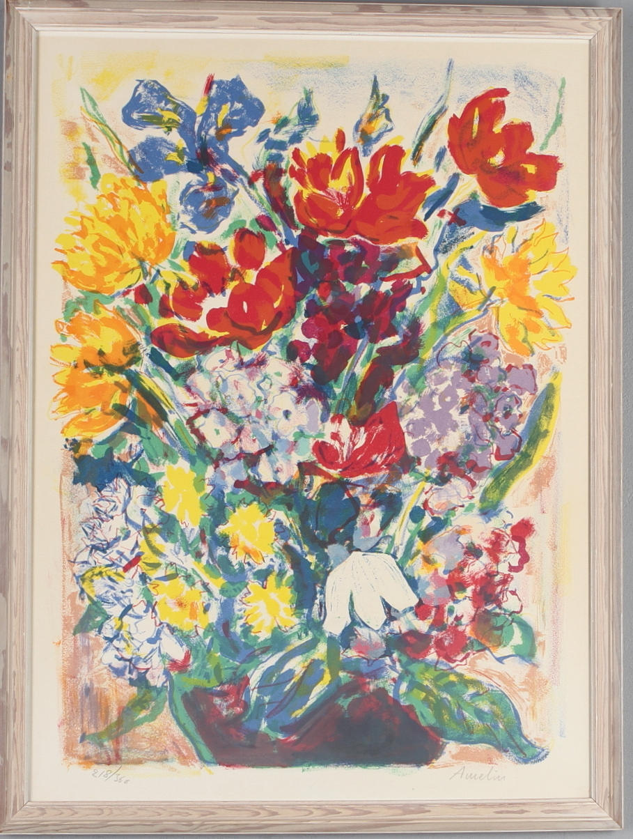 ALBIN AMELIN. Blomster, färglitografi, signerad och numrerad 218/360.
