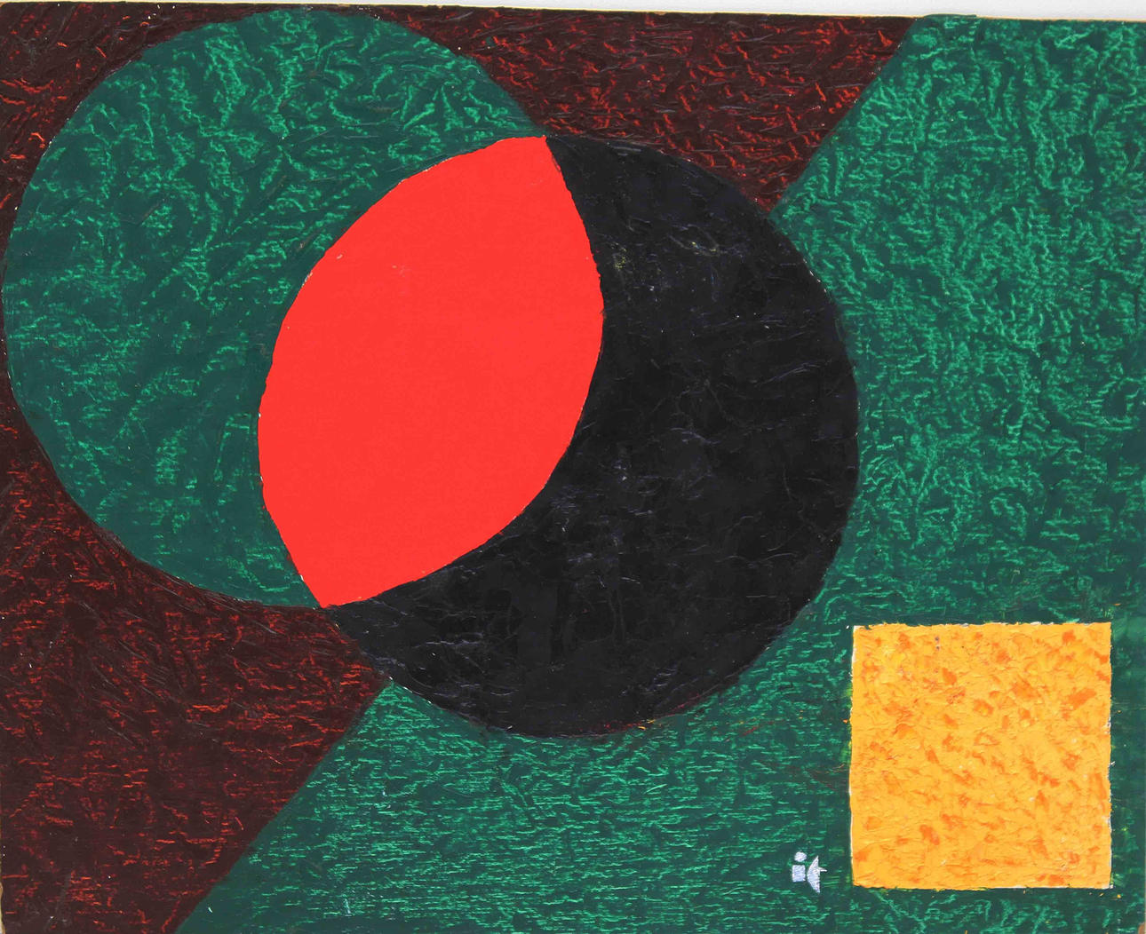 INGEGERD TORHAMN. "Överlappande cirklar". Olja på pannå. Monogramsignerad it.