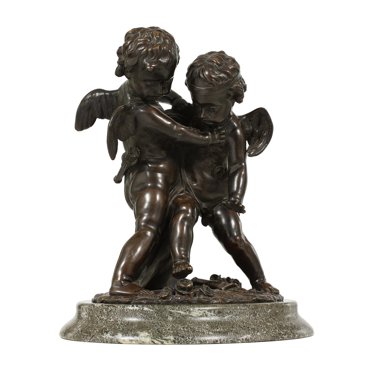 VICTOR PAILLARD. Figurgrupp med två keruber i brons. Frankrike, 1800-tal.