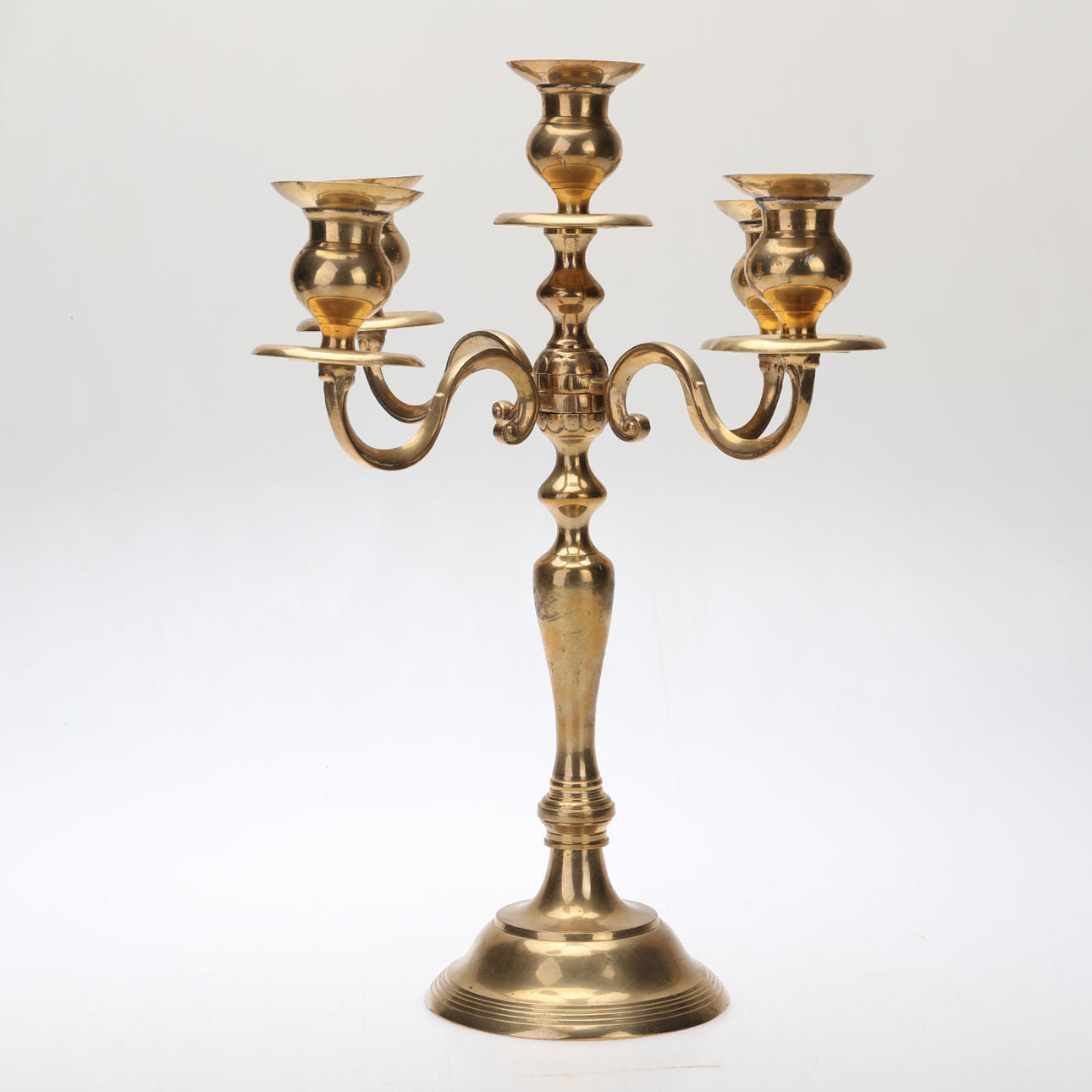 Candelabra, 4 arms, with space for 5 candles, brass.