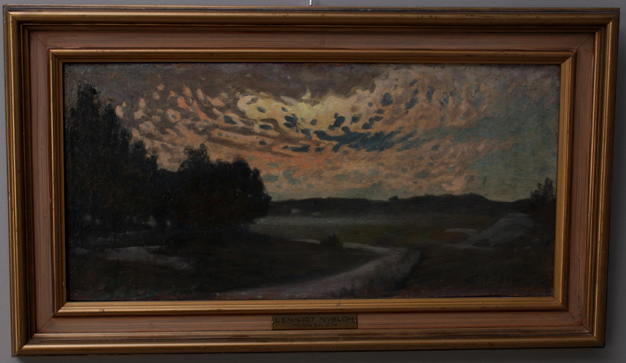 LENNART NYBLOM. olja på pannå, signerad L.Nyblom, Månsken.