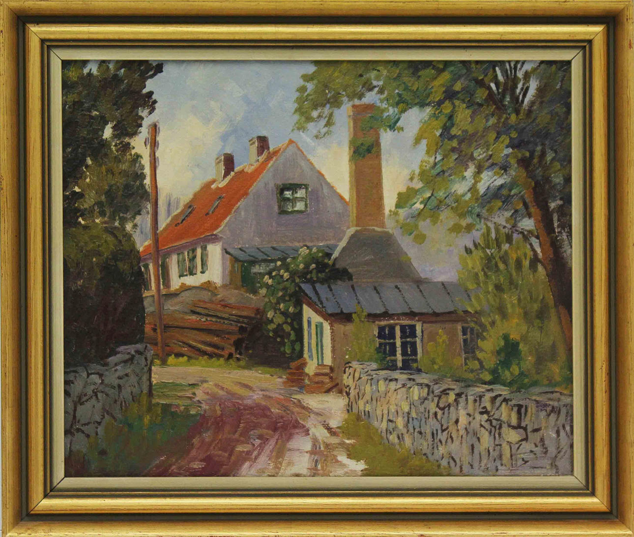 OKÄNDA KONSTNÄRER. "Høgebakken, Gudhjem", "Lotsgatan". Olja på duk/pannå (2). Osignerad resp. E. Hjölde 1950.