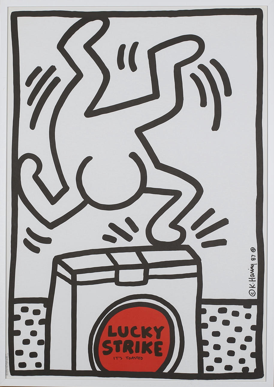 AFFISCH. Stike vit, litografiskt tryck. Signerad i trycket K Haring och daterad -87.