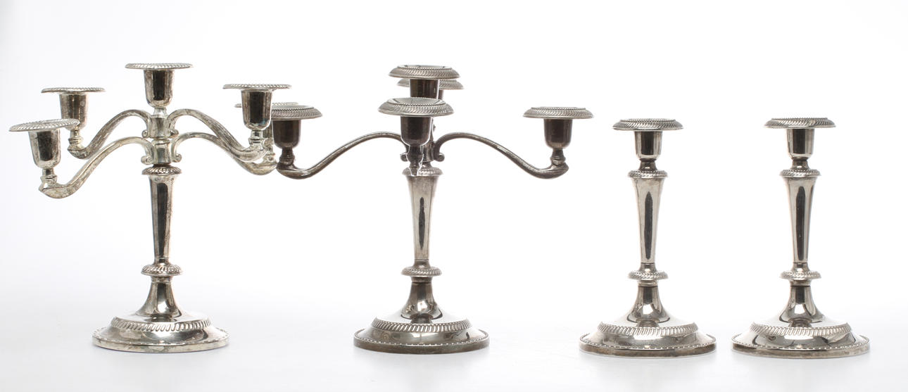 PARTI LJUSSTAKAR, nysilver, 1900-tal.