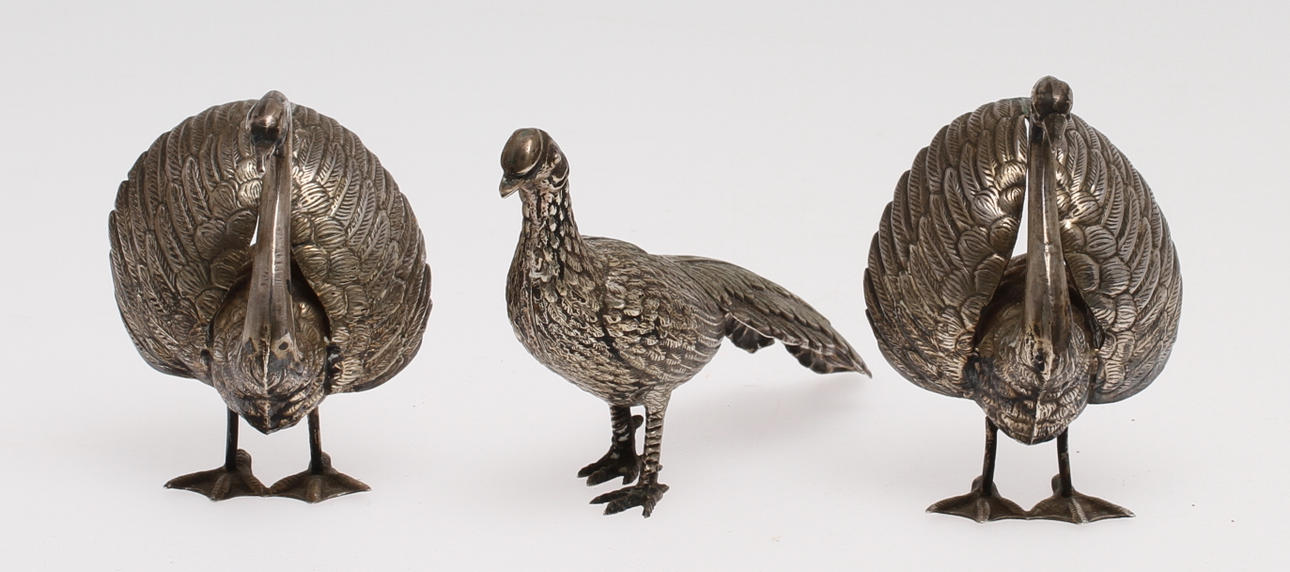 BORDSDEKORATIONER, 3 stycken, silver, total vikt ca 108 g.