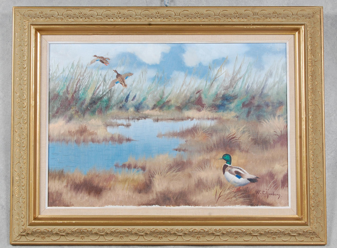 WALTER LILJENBERG. olja på duk, " Änder i vass ".