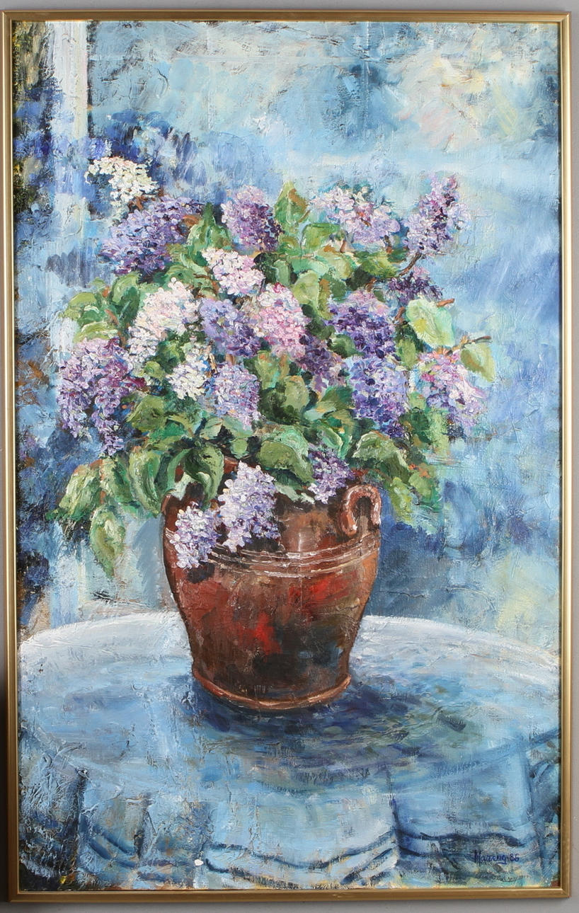 MARIANNE BOS MARENG. Blomsterstilleben, olja på duk, signerad och daterad -86.