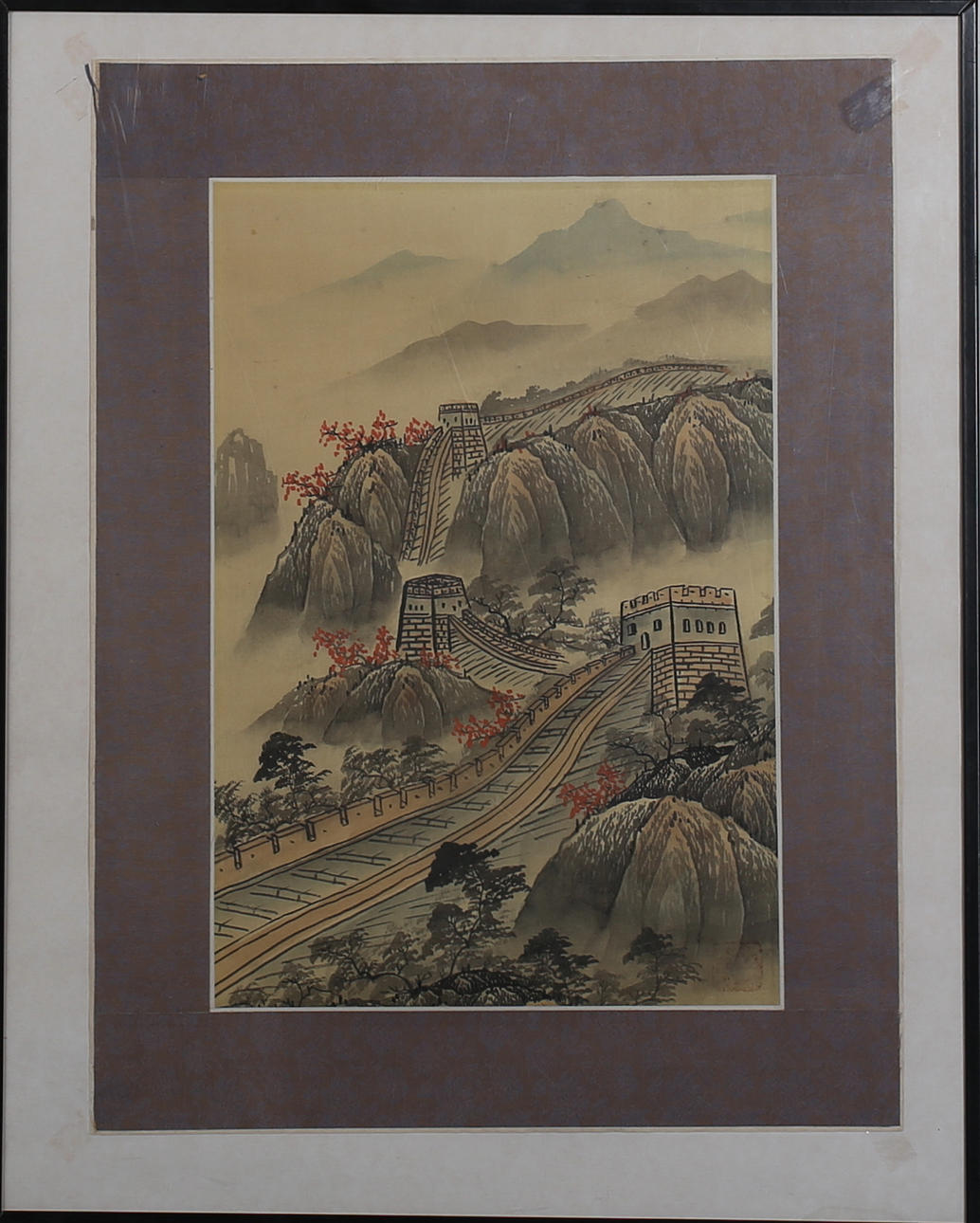 Kinesiska muren. Sidenmåleri. Kina. 1900-talets första hälft. Signerad.