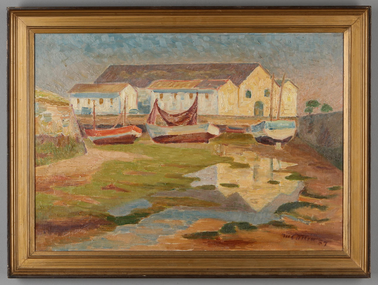 MARCUS COLLIN. Fiskehamnen, olja på duk, signerad och daterad -57.