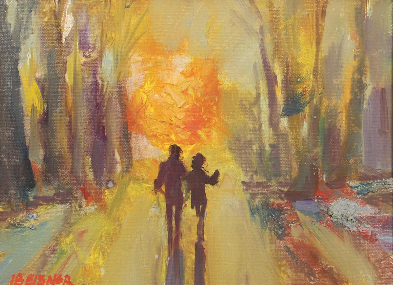 IB EISNER. Old men on a walk, oil on canvas, signed.
