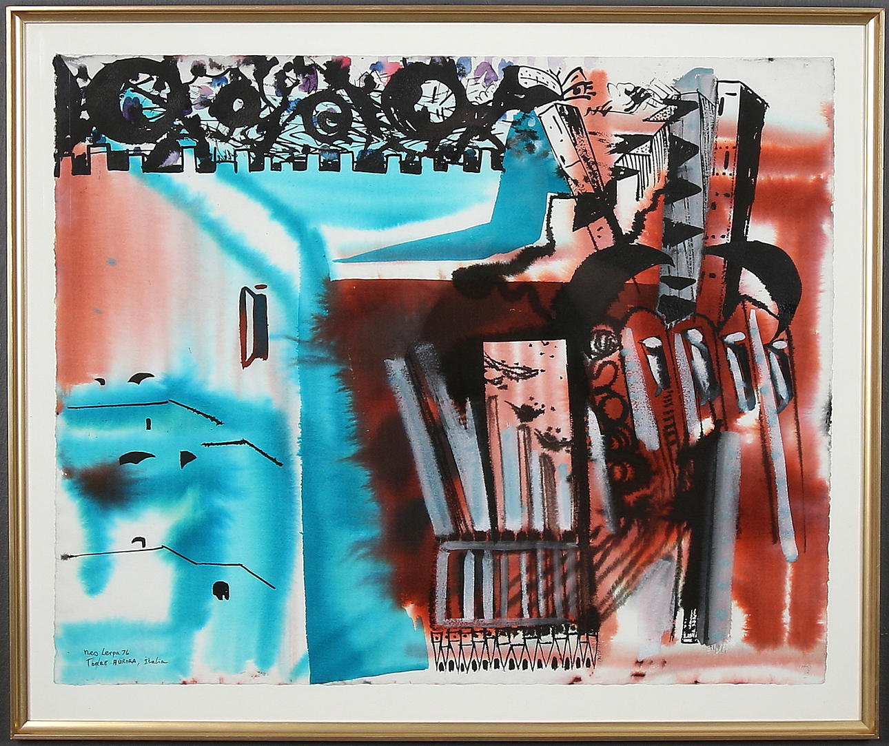 NES LERPA. Akvarell, "Torre Aurora, Italia", signerad och daterad -76.